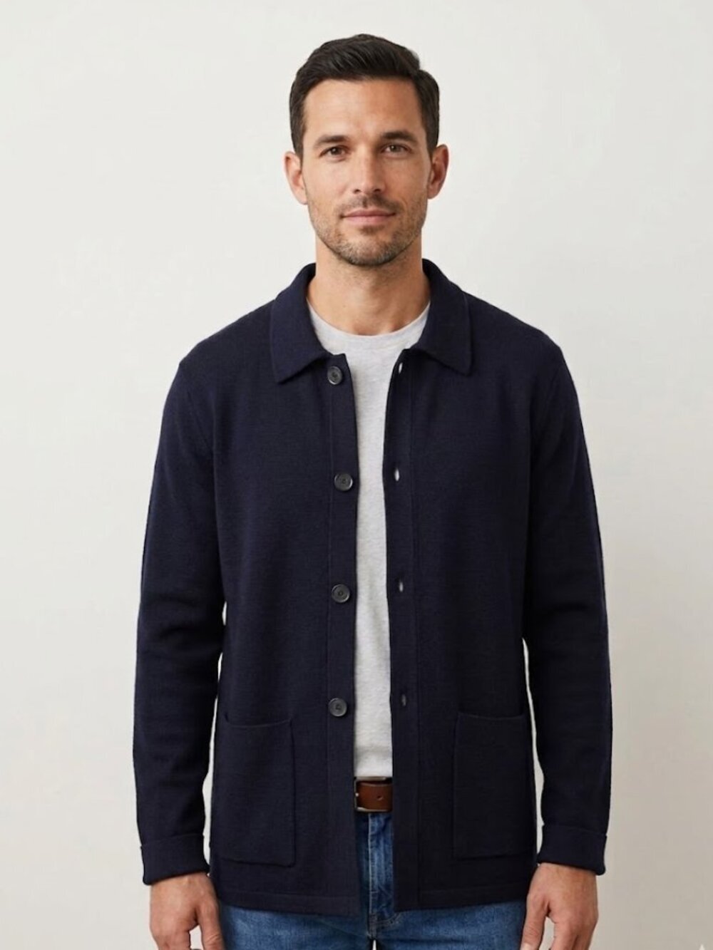 Williams & Kent Navy 100% Merino Wool Button Cardigan Shirt Jacket Size Large